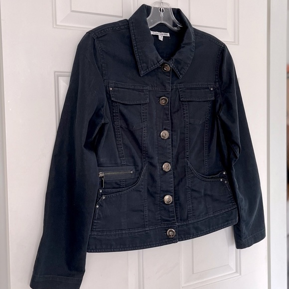 Dalia COLLECTION Black Stretch Denim Jean Jacket Size 8 - Picture 1 of 14